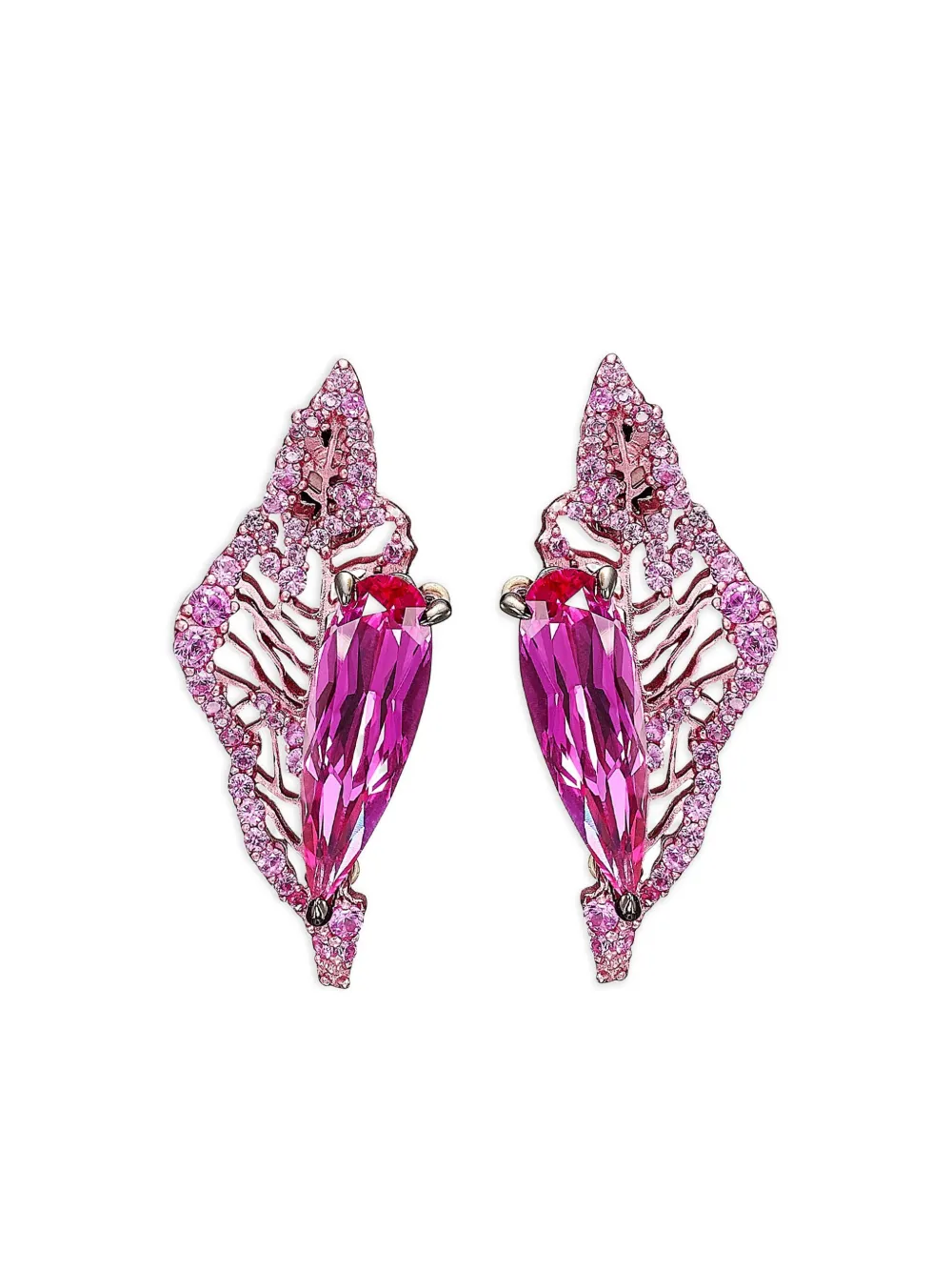 Anabela Chan 14k White Gold And Rhodium Vermeil Halia Sapphire Earrings In Pink