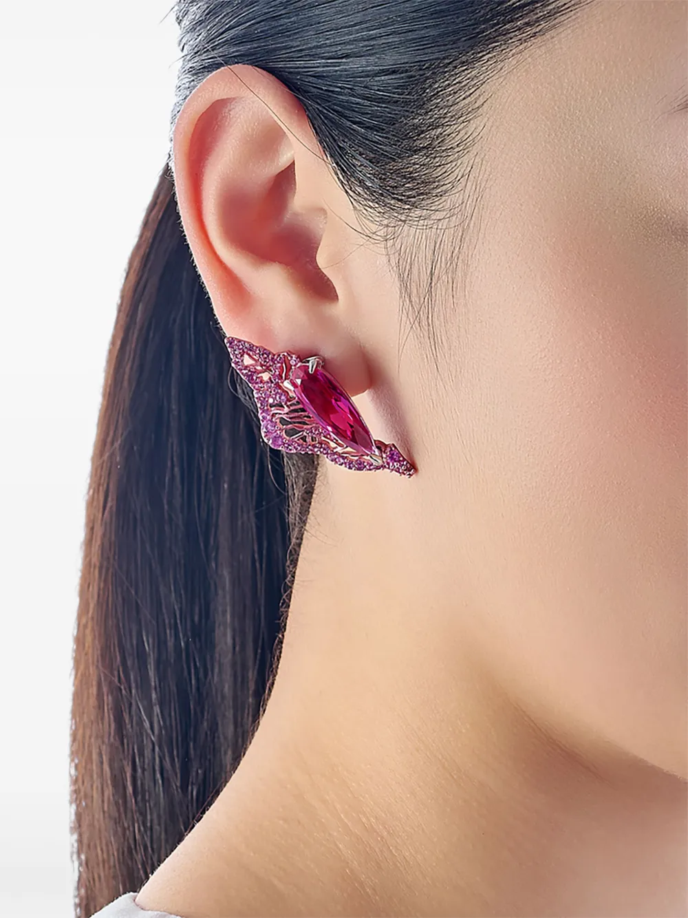 Anabela Chan 14k White Gold And Rhodium Vermeil Halia Sapphire Earrings In Pink