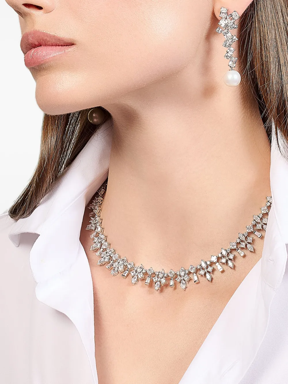 Anabela Chan 18kt White Gold Diamond Fleur-de-lys Diamond Necklace In White