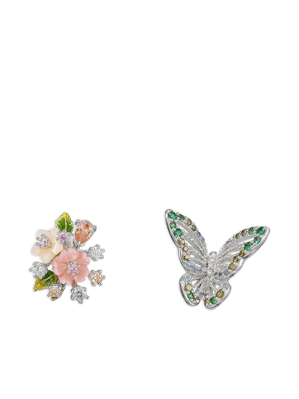 Anabela Chan 14k White Gold And Rhodium Vermeil Butterfly Bouquet Multi-stone Earrings In Silver