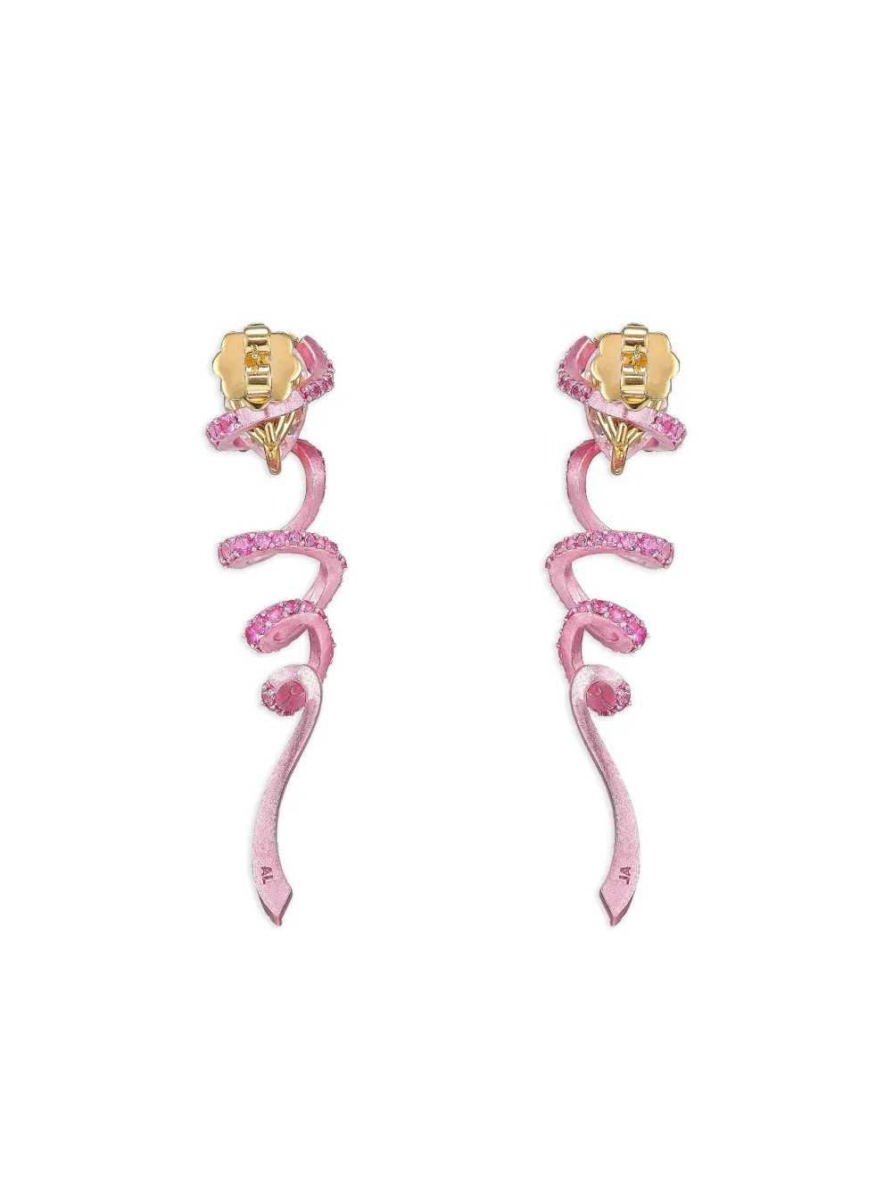 Anabela Chan 14k Rose Gold And 18k Gold Vermeil Ribbon Twirl Sapphire Earrings In Pink