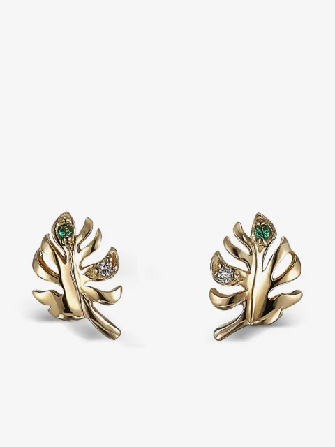 Anabela Chan 9K yellow gold Palm emerald and diamond earrings