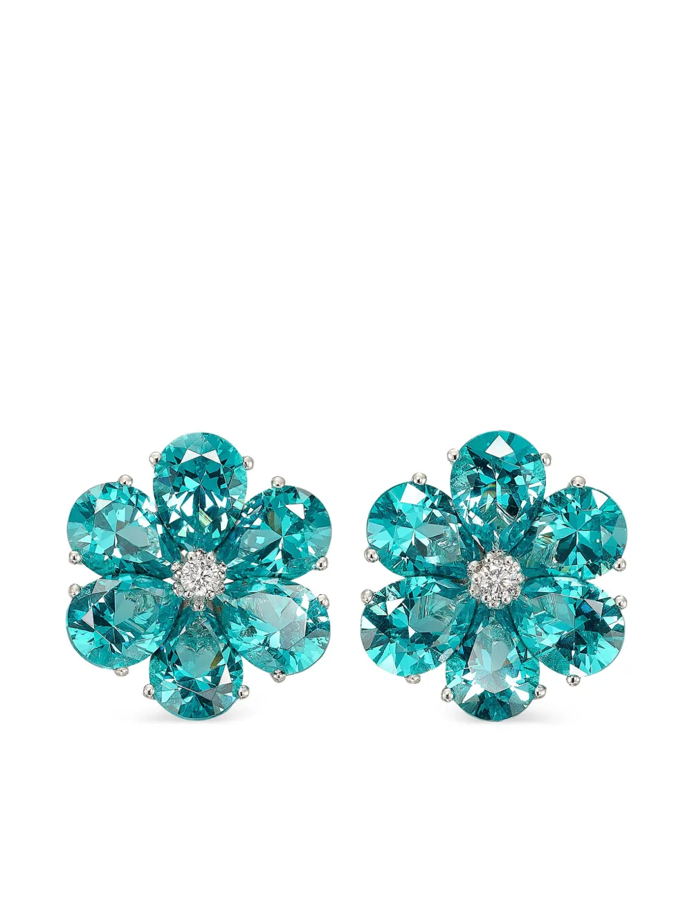 Anabela Chan Paraiba Marguerite Daisy 18k White Gold Diamond And Tourmaline Earrings In Blue