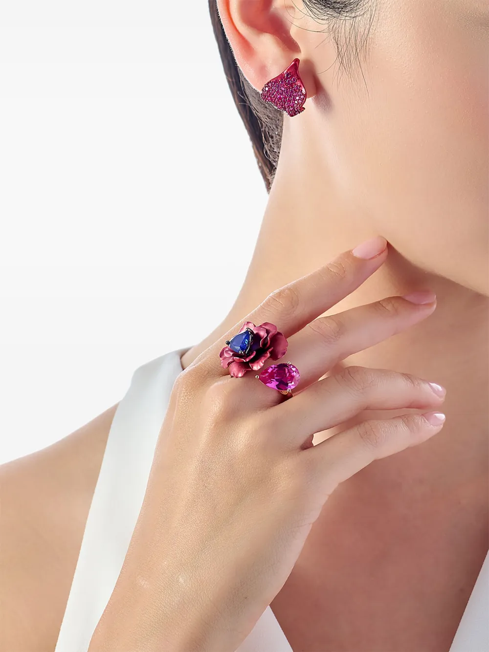  Anabela Chan 14k Yellow Gold Petal Ruby Earrings - Red 