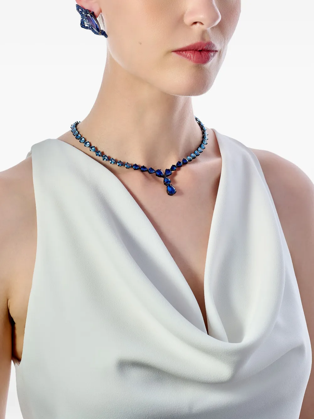 Anabela Chan 14k White Gold And Rhodium Vermeil Midnight Halia Sapphire Earrings In Blue