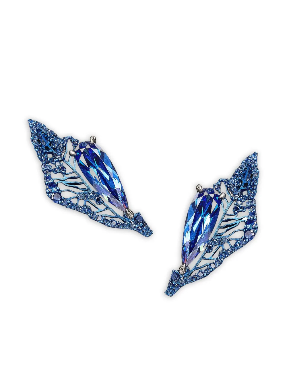 Anabela Chan 14k White Gold And Rhodium Vermeil Midnight Halia Sapphire Earrings In Blue