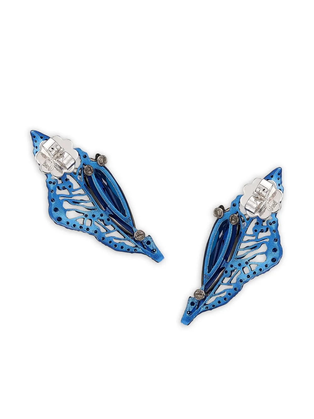 Anabela Chan 14k White Gold And Rhodium Vermeil Midnight Halia Sapphire Earrings In Blue