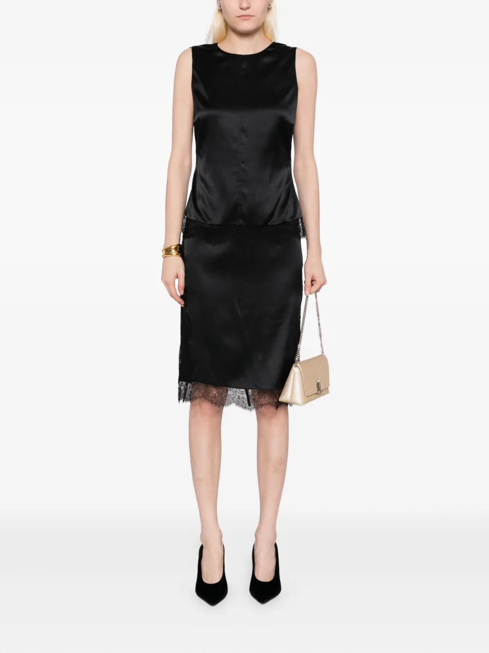 TOM FORD Satijnen top met afwerking van kant Zwart