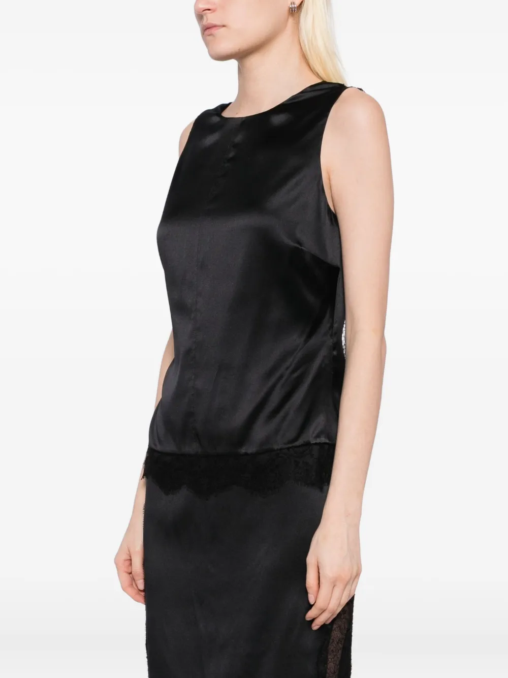 TOM FORD Satijnen top met afwerking van kant Zwart