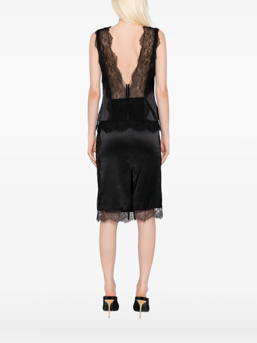 TOM FORD Satijnen top met afwerking van kant Zwart