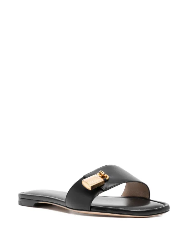 Tom Ford Black Leather Slide Sandals with Gold Chain Detail Tom Ford Black Sandals with Gold Chain Detail main image 3