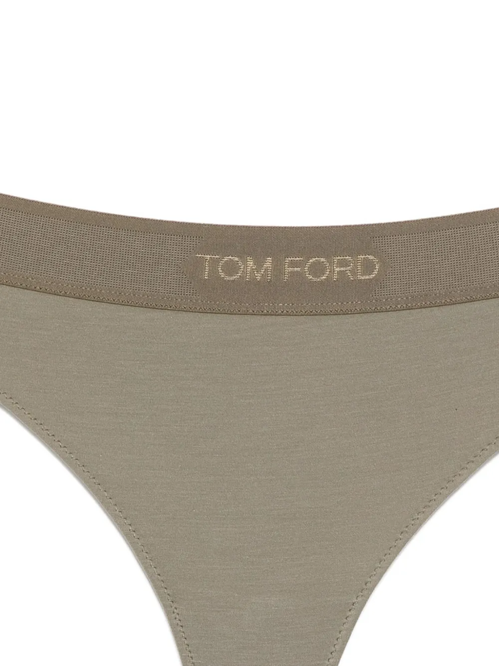 Tom Ford Logo-embroidered Thong In Brown