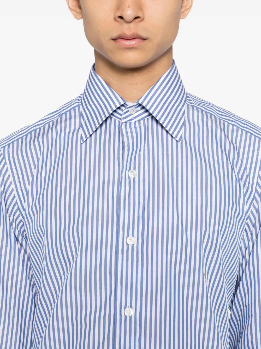 TOM FORD Katoenen gestreept overhemd Blauw
