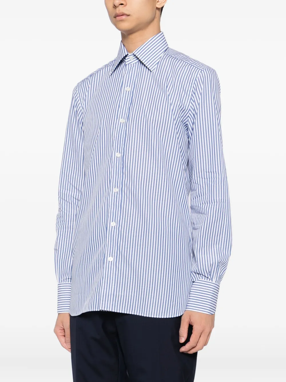 TOM FORD Katoenen gestreept overhemd Blauw