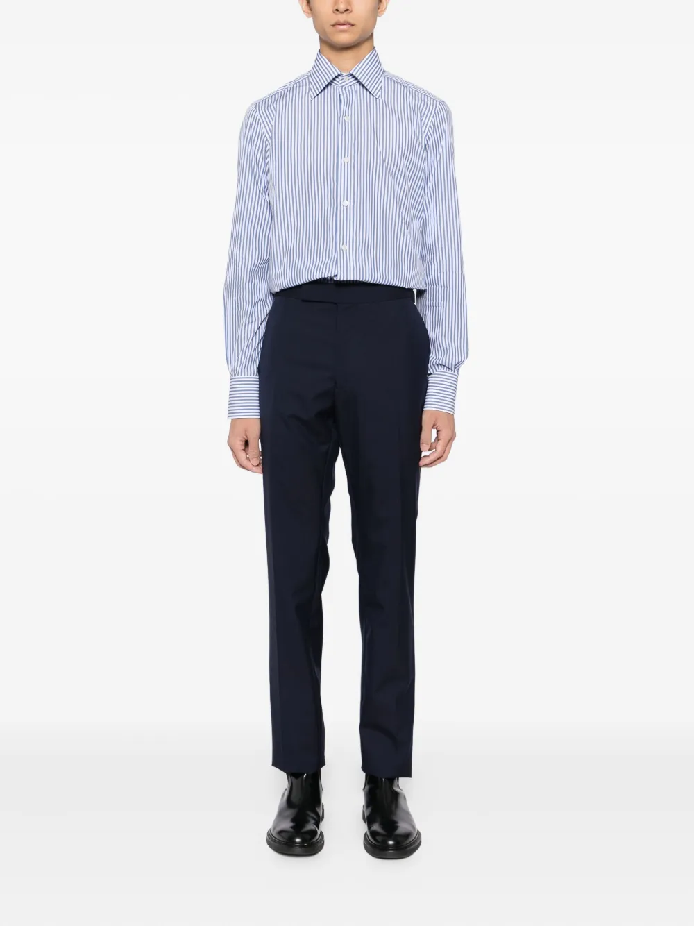 TOM FORD Katoenen gestreept overhemd Blauw