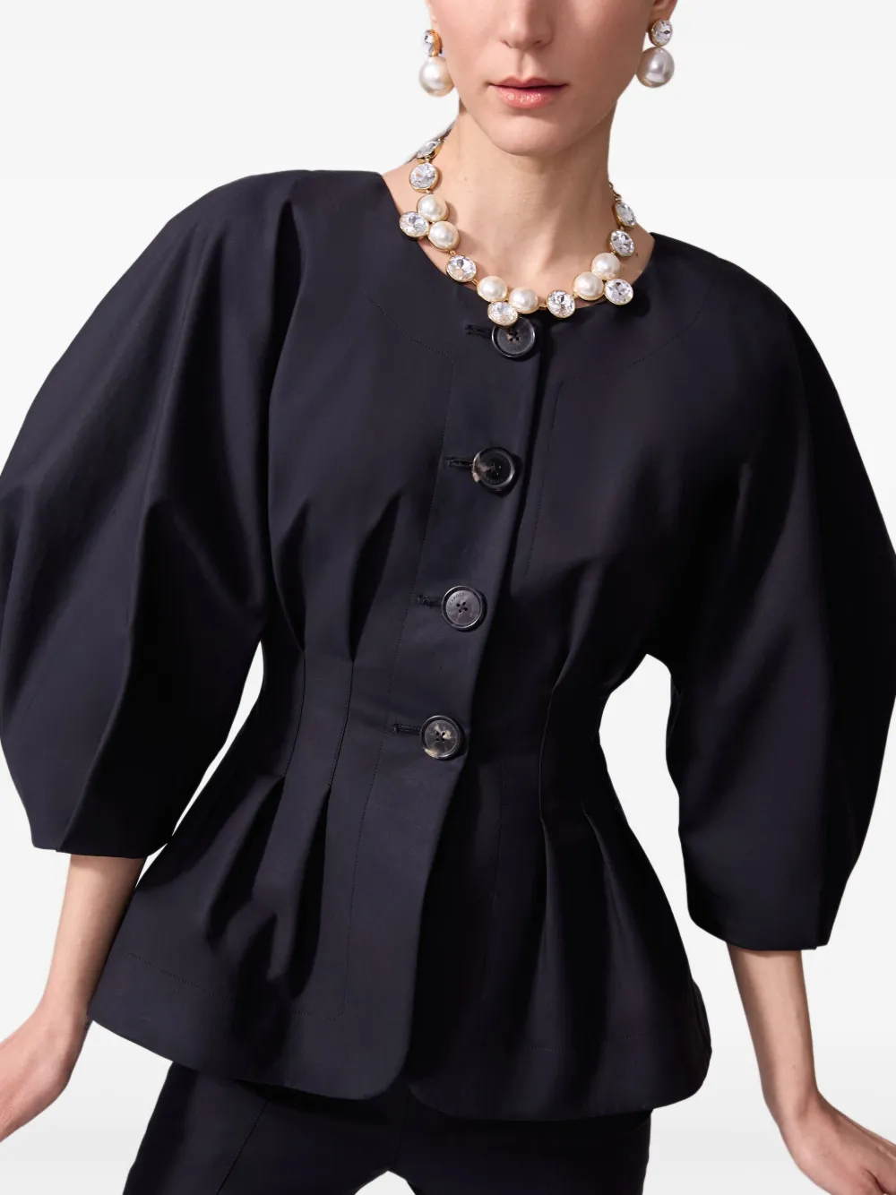Carolina Herrera Geplooid jack met pofmouwen Zwart