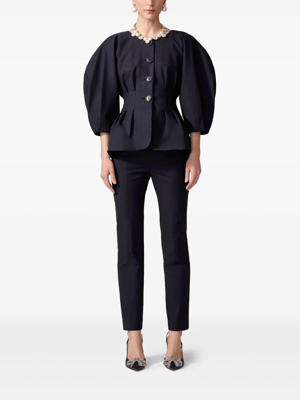 Carolina Herrera Geplooid jack met pofmouwen Zwart