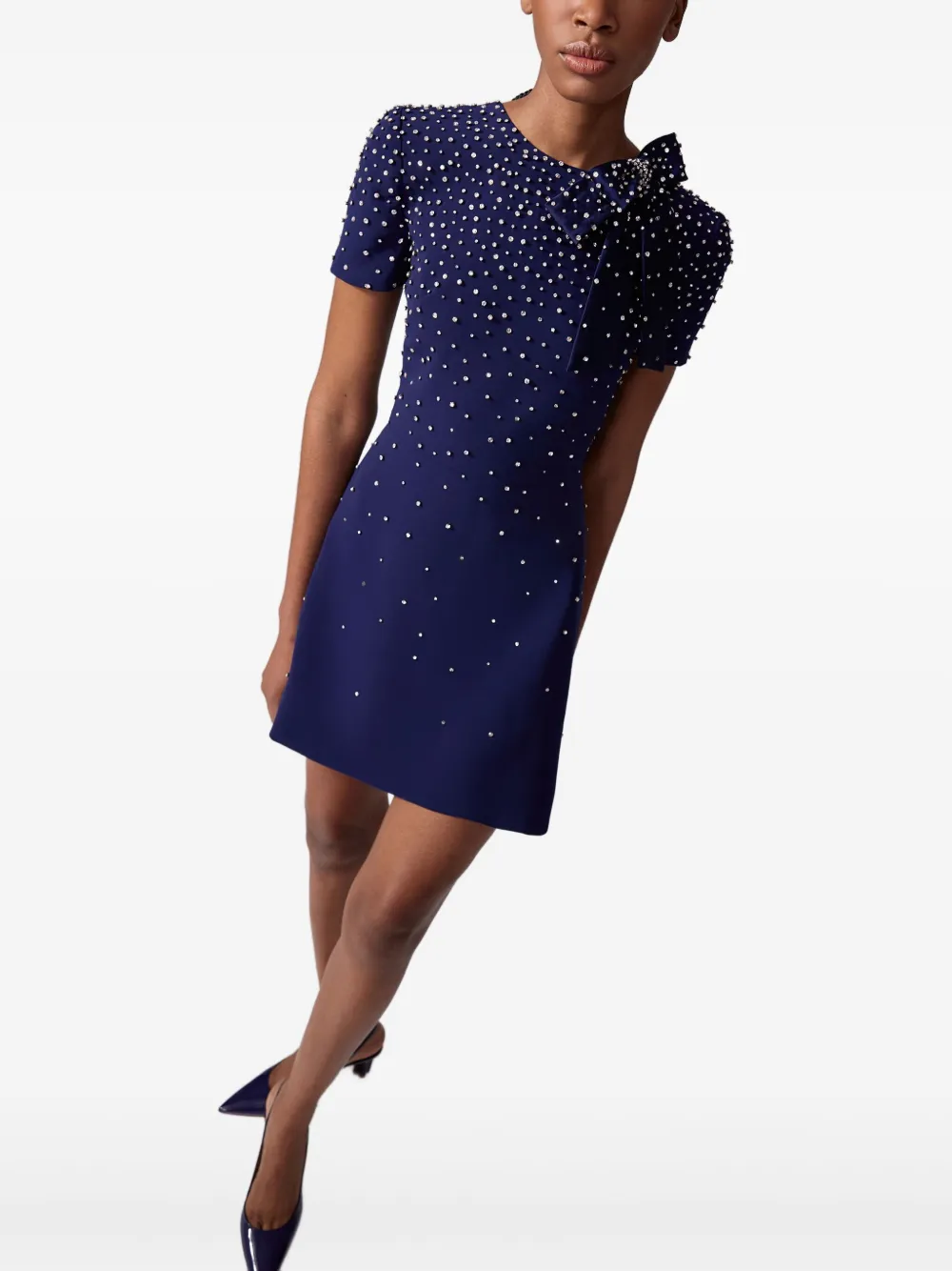 Carolina Herrera Crystal Embellished Stretch Crepe Minidress In Blue