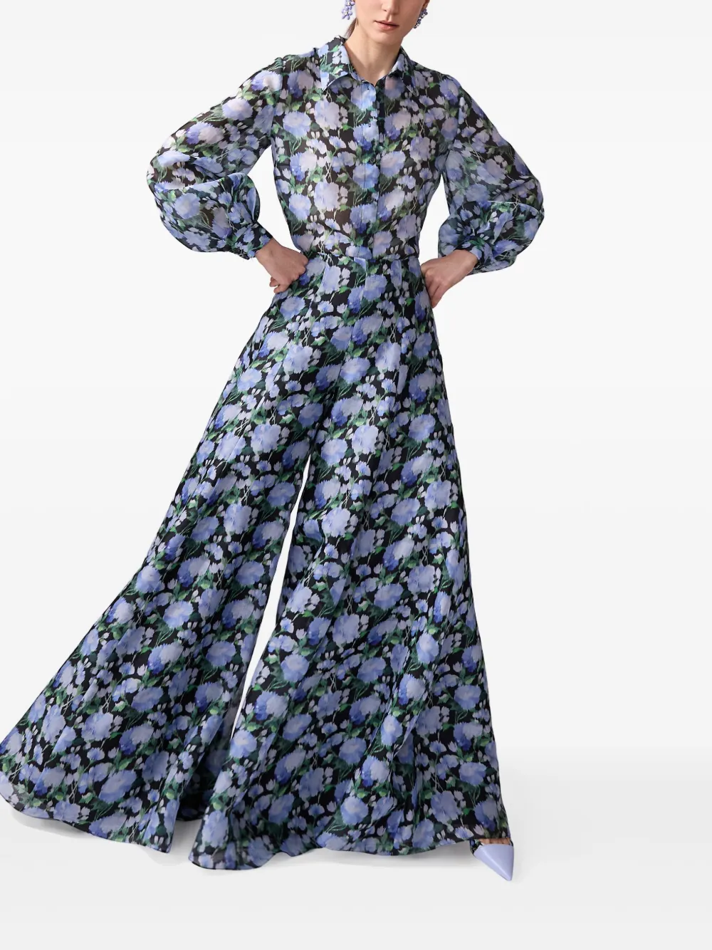 Carolina Herrera Palazzo broek met klaprozenprint Blauw
