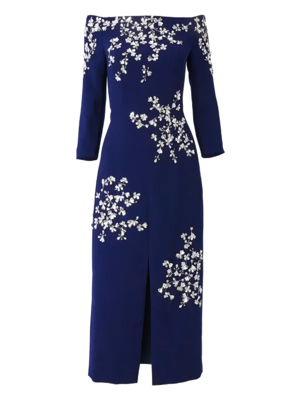 Carolina Herrera Midi-jurk Met Geborduurde Bloemen Blauw