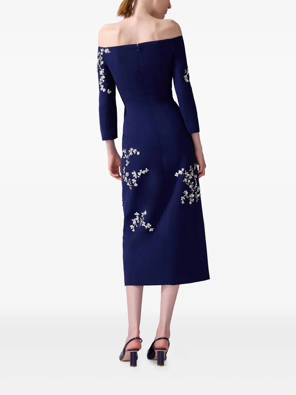 Carolina Herrera Midi-jurk met geborduurde bloemen Blauw