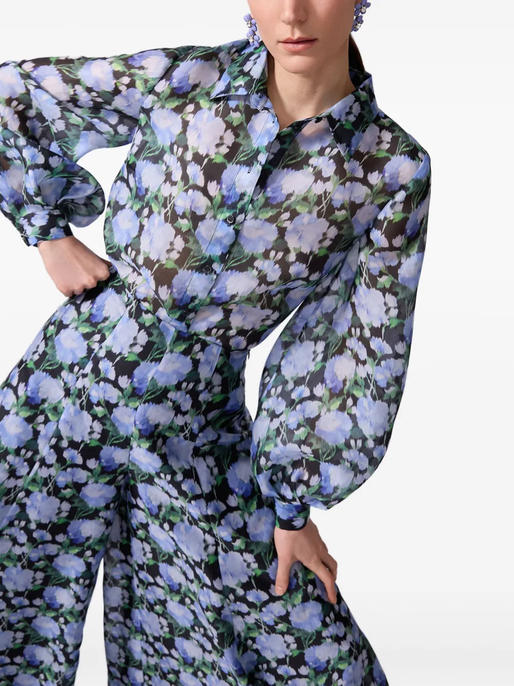 Carolina Herrera Blouse met pioen-print Blauw