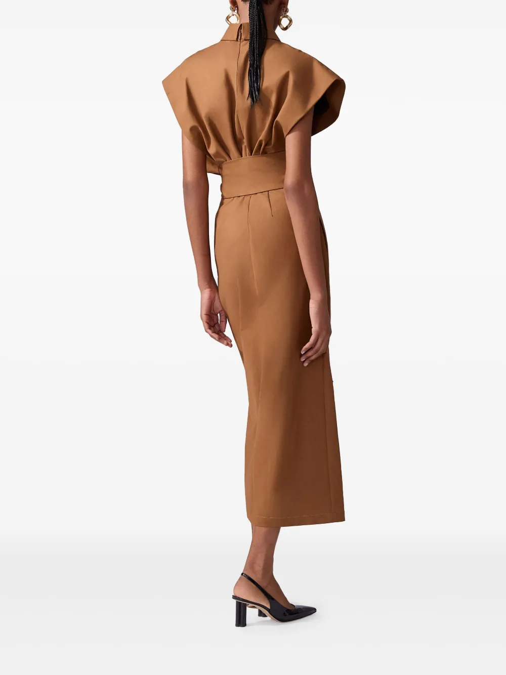 Carolina Herrera Midi-jurk met kapmouwen Bruin