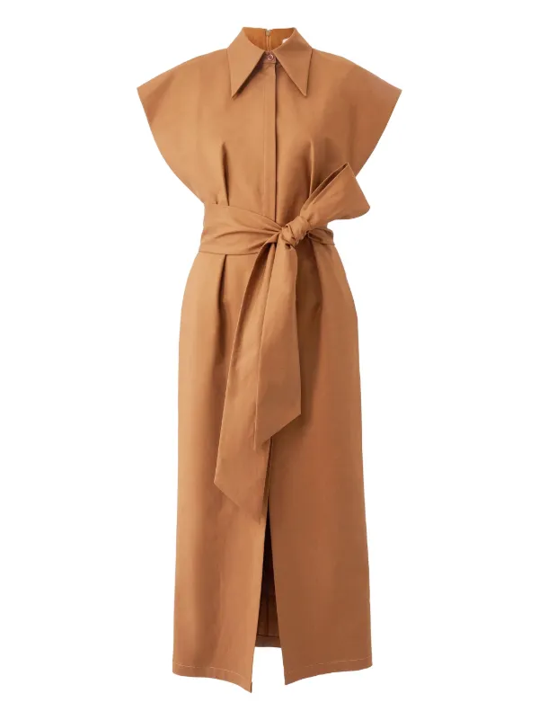 Carolina Herrera Vestido Midi Manga Corta Marrón FARFETCH AR