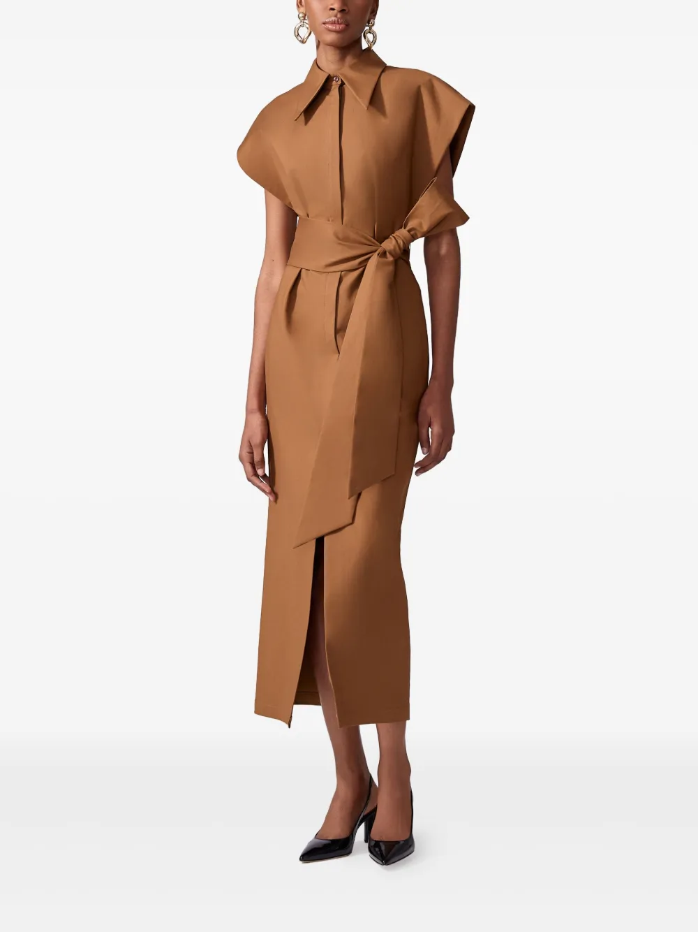 Carolina Herrera Midi-jurk met kapmouwen Bruin
