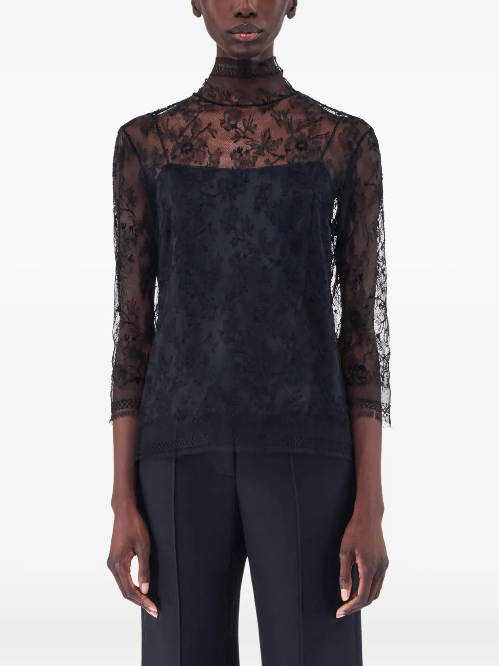 Adam Lippes floral-lace top - Zwart