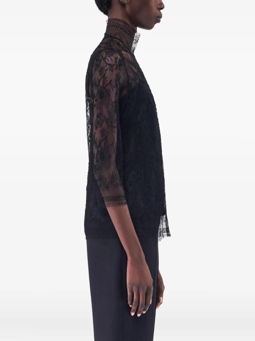 Adam Lippes Top met bloemenkant Zwart