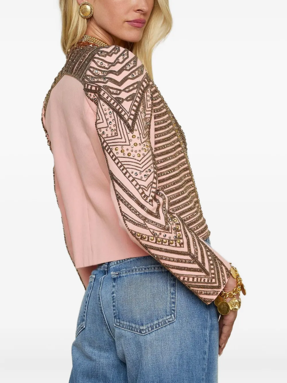 L'agence Deco Beaded Crop Jacket In Pink