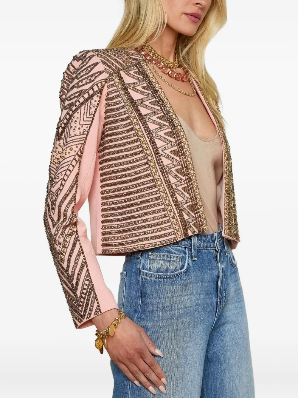 L'agence Deco Beaded Crop Jacket In Pink