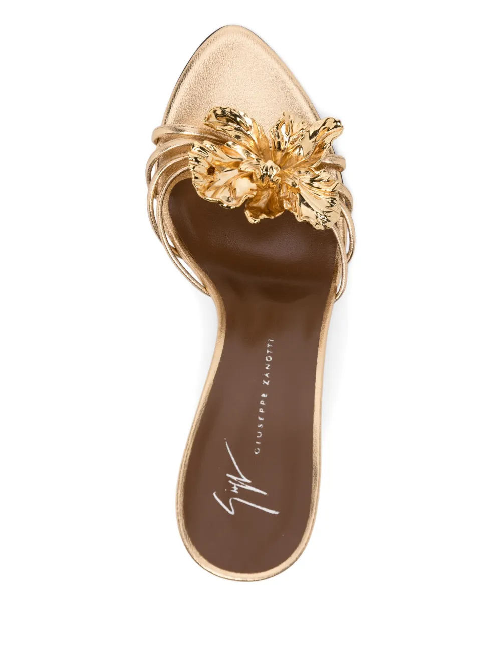 Giuseppe Zanotti 100 mm sandalen verfraaid met orchidee Goud