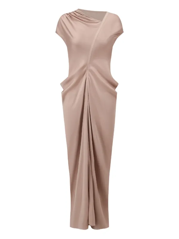 draped asymmetric midi dress Draped Asymmetric Cowl-Neck Dress XS / Black / Polyester