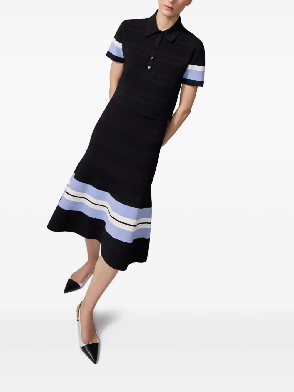 Carolina Herrera Stripe-detail Polo Top In Black