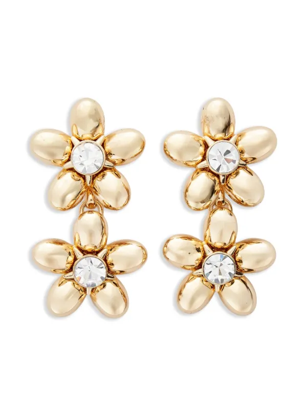 Carolina Herrera Double Flower Drop Earrings in Gold