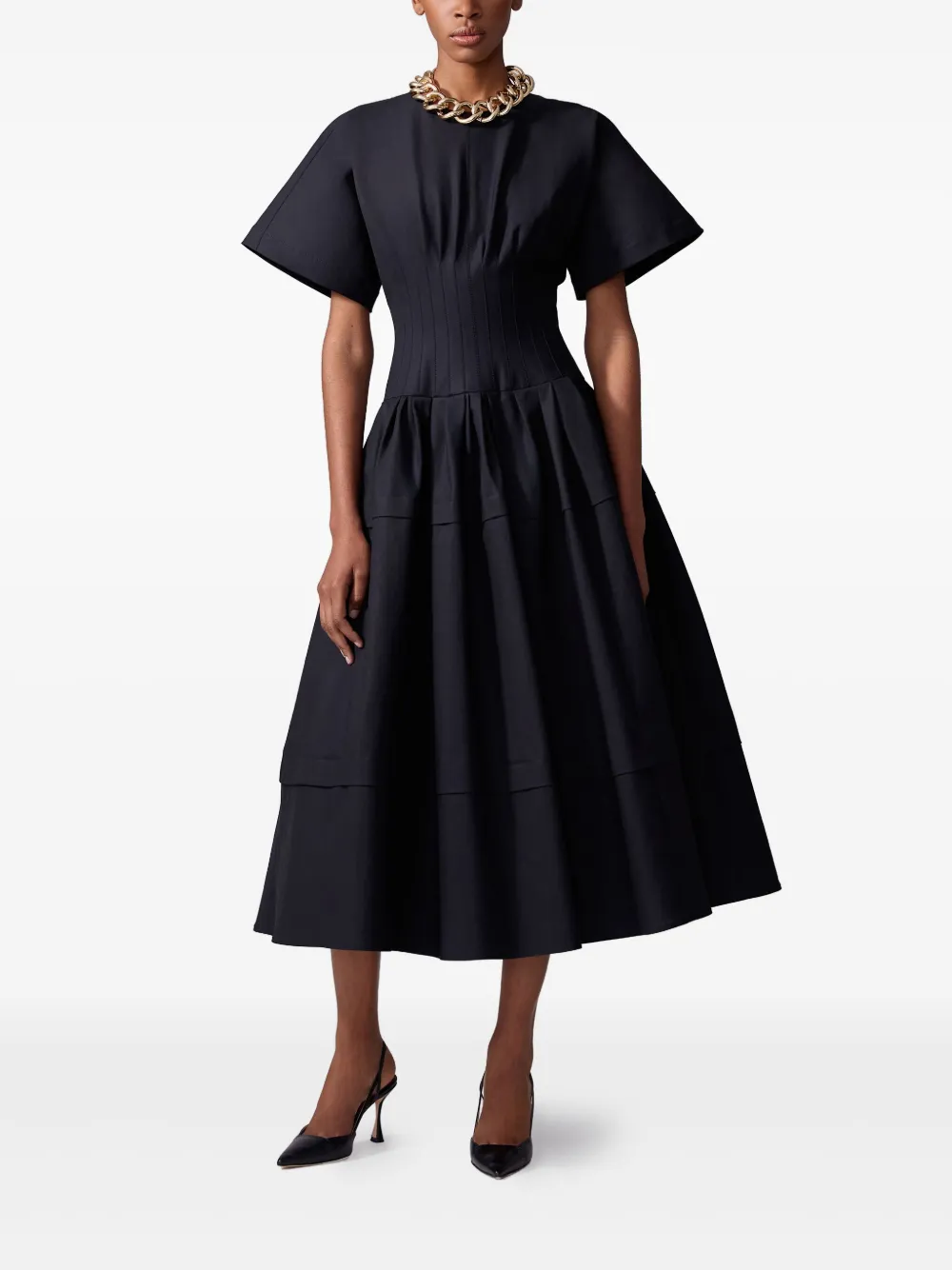 Carolina Herrera Midi-jurk met geplooide taille Zwart