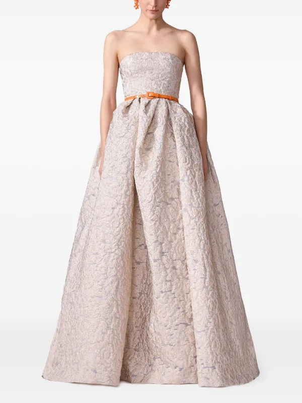 Carolina Herrera brocade-effect Gown Gold FARFETCH JO