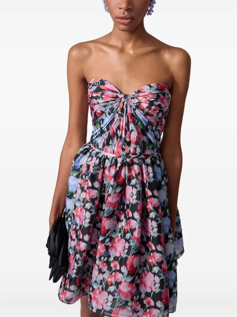 Carolina Herrera Gathered Sweetheart Strapless Silk Crepe Minidress In Multi