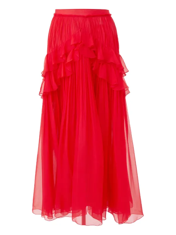 Carolina Herrera Ruffle-detailed Midi Skirt in Red