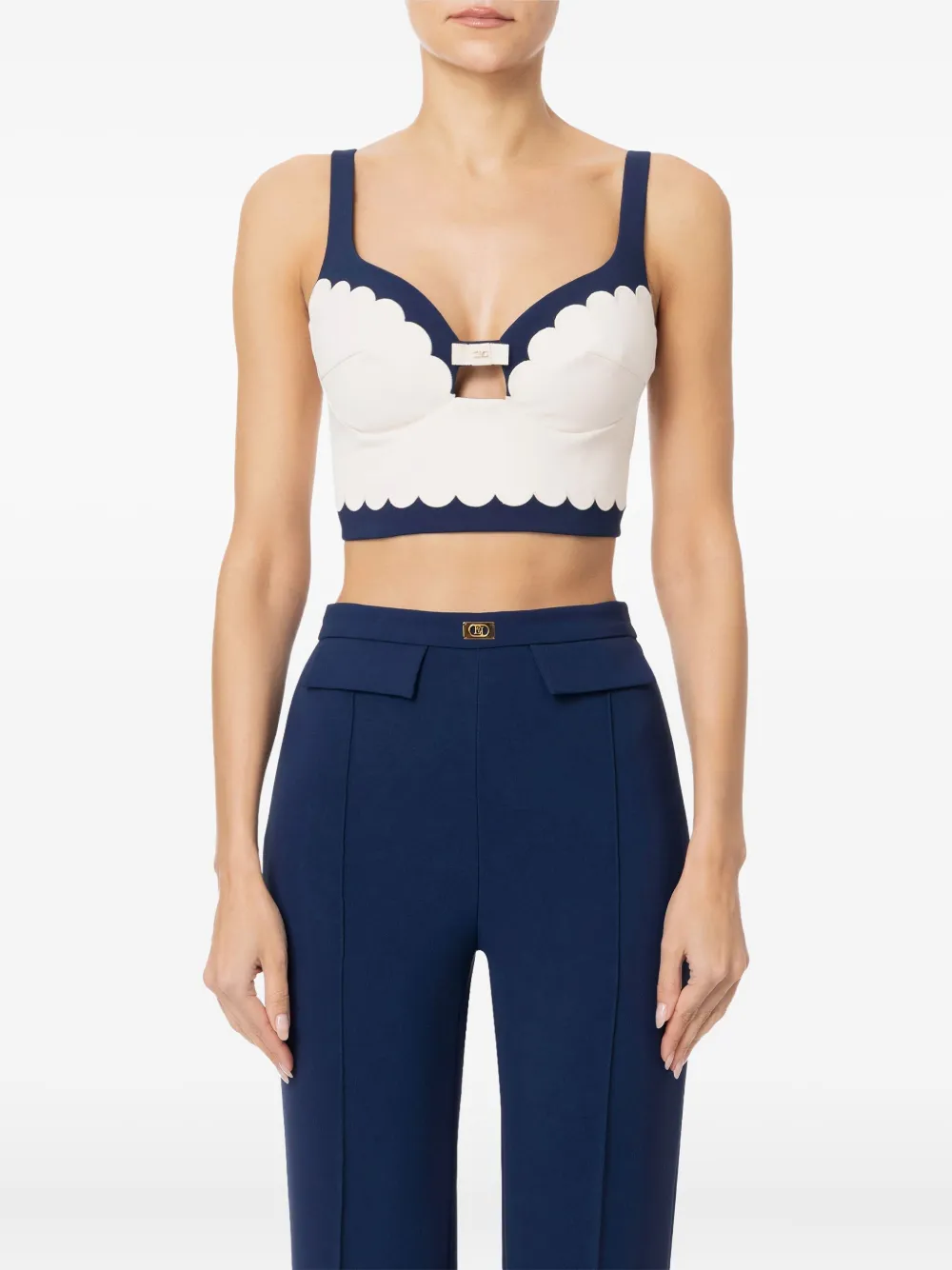 Elisabetta Franchi Scalloped-hem Top In Neutral