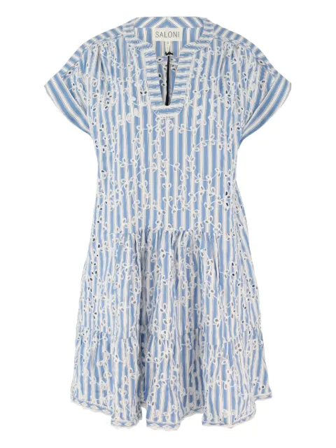 Saloni striped-pattern embroidered-dress