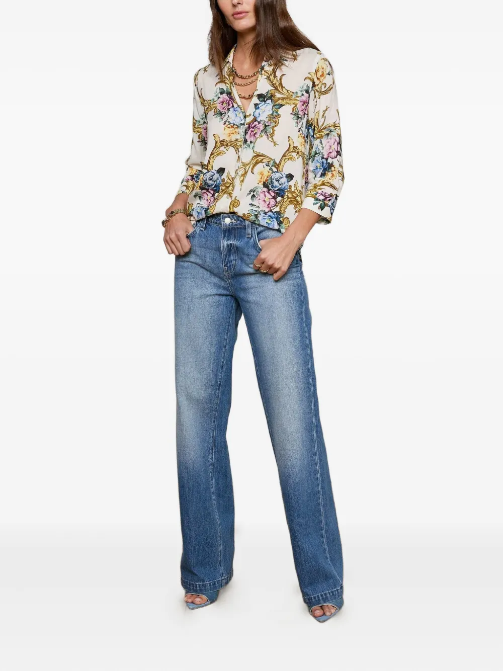 L'Agence Blouse met barokprint en bloemenprint - Beige