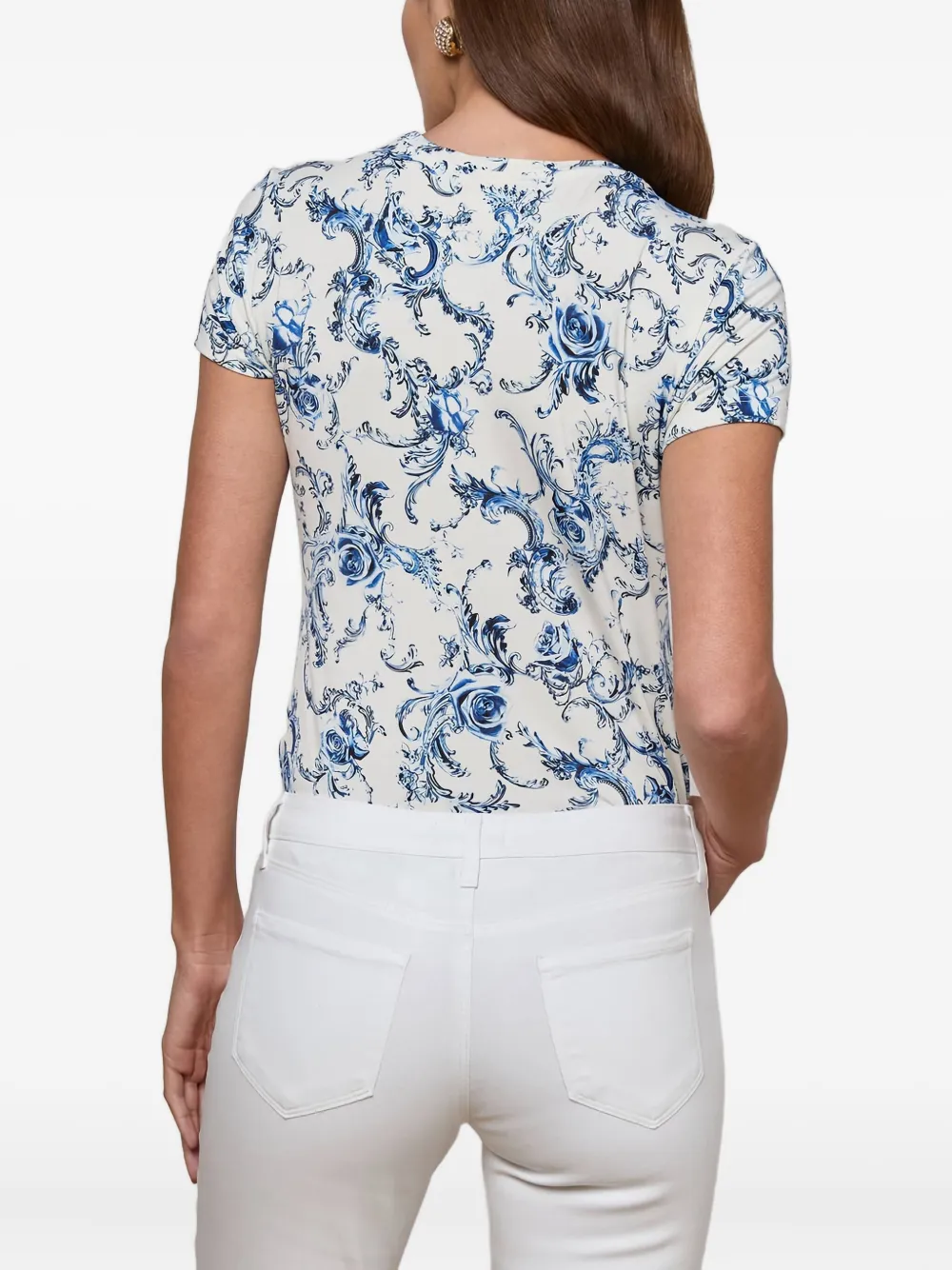 L'agence Floral-print Short-sleeve Top In White