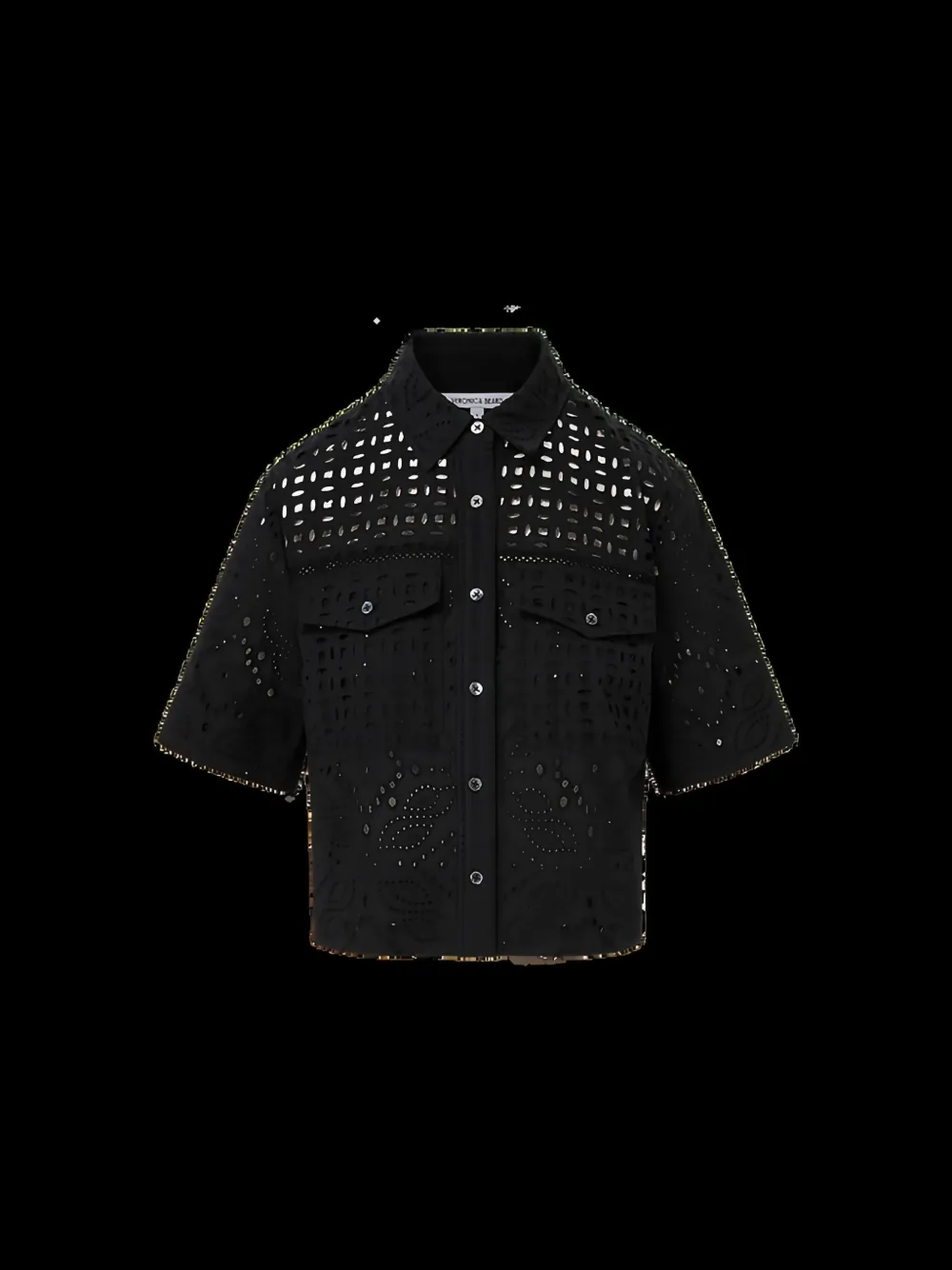 Veronica Beard Eyelet-embroidered Short-sleeve Shirt In Black