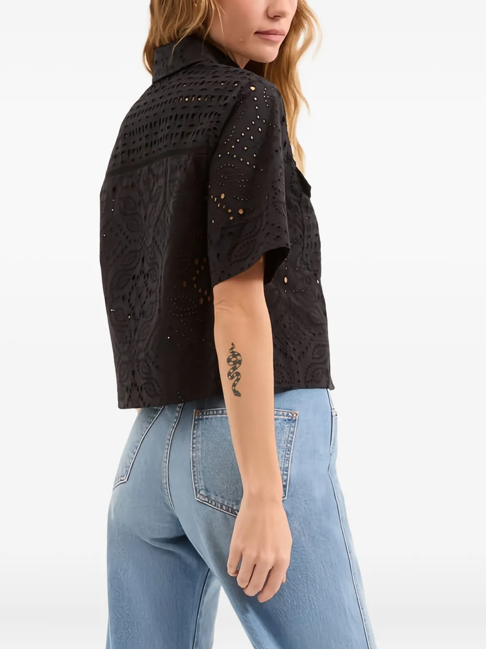 Veronica Beard Eyelet-embroidered Short-sleeve Shirt In Black