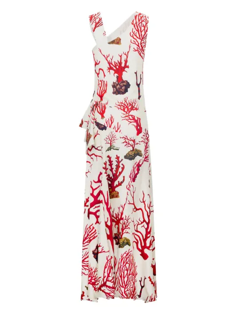 Libertine coral-print ruffled dress 
