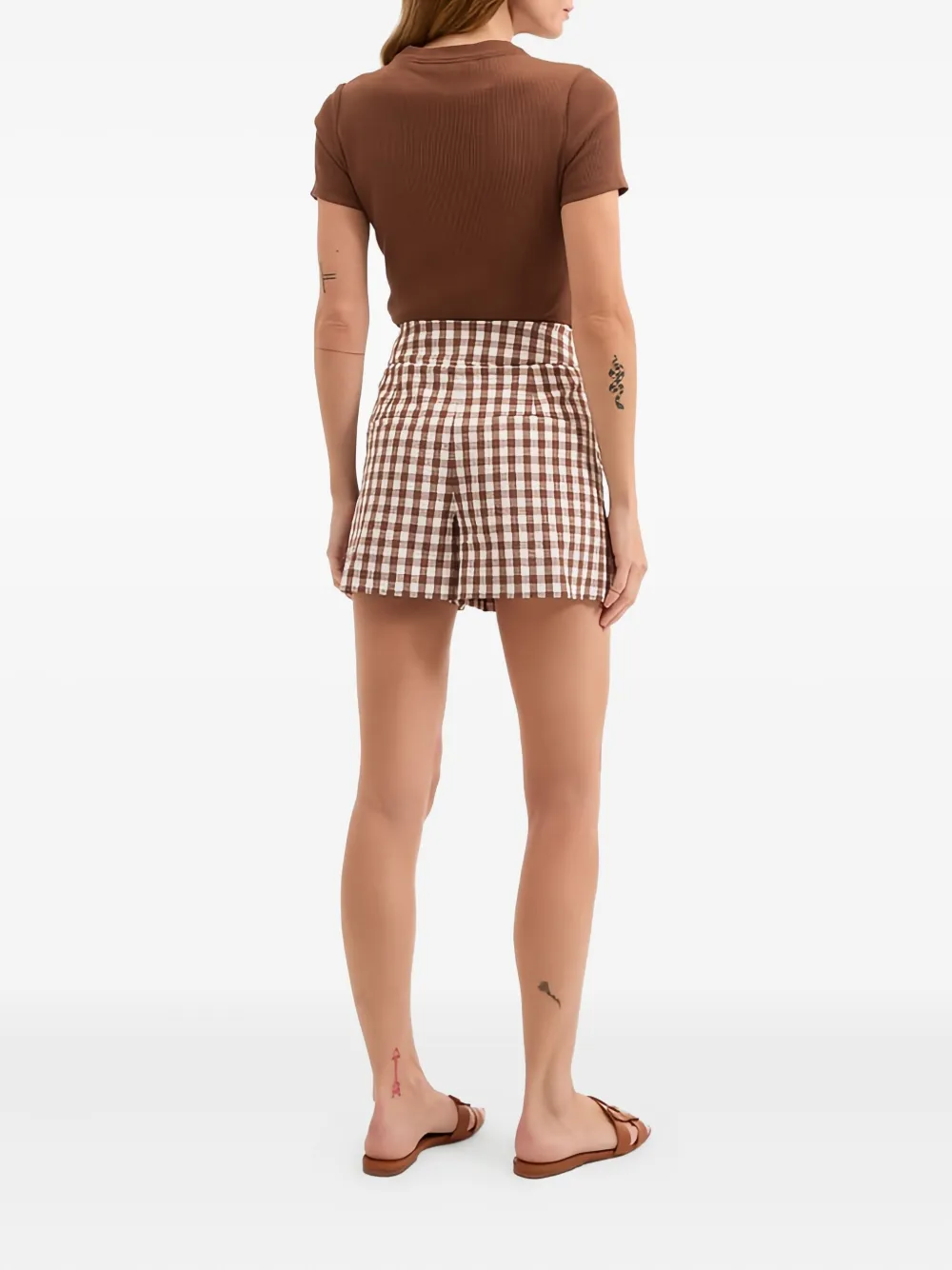 Veronica Beard Haina Gingham-pattern Pleated Shorts In Brown
