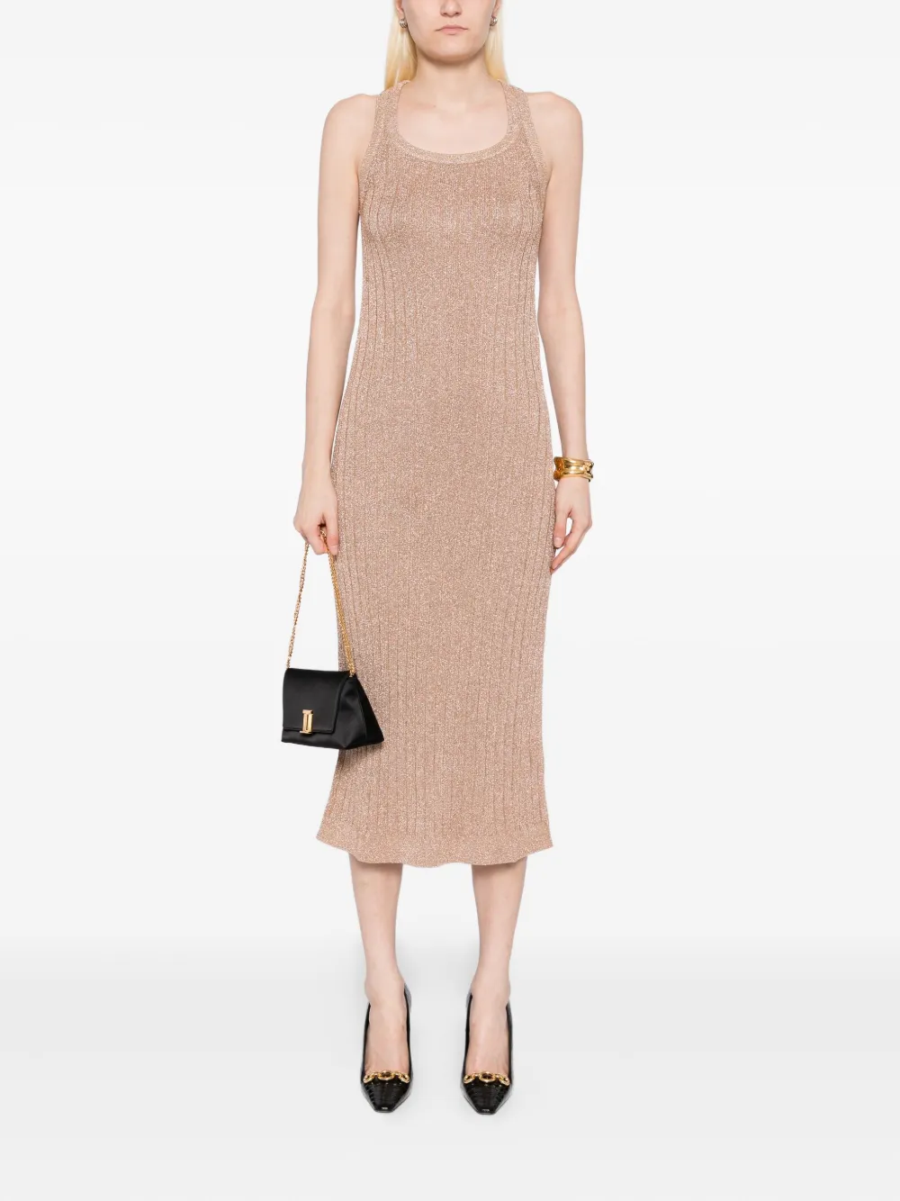 TOM FORD Midi-jurk met metallic-effect Beige